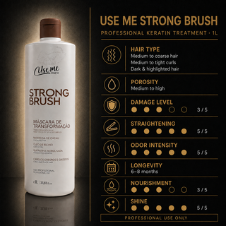 Use Me Strong Brush keratin straightening treatment guide for very curly, unruly and medium-porosity hair