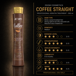ZOOM Coffee keratin straightening treatment guide for coarse, porous, resistant hair and tight curls