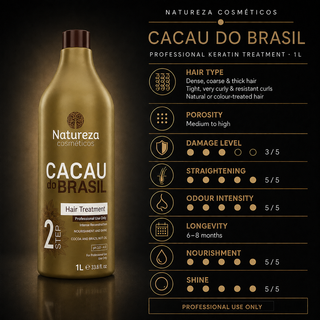 Natureza Cacau professional keratin treatment guide for very curly, porous, bleached and damaged hair
