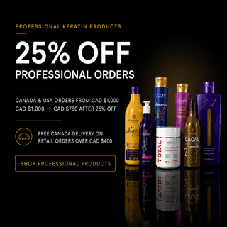 Professional keratin products with 25% off professional orders from CAD $1,000 in Canada and the USA — mobile banner
